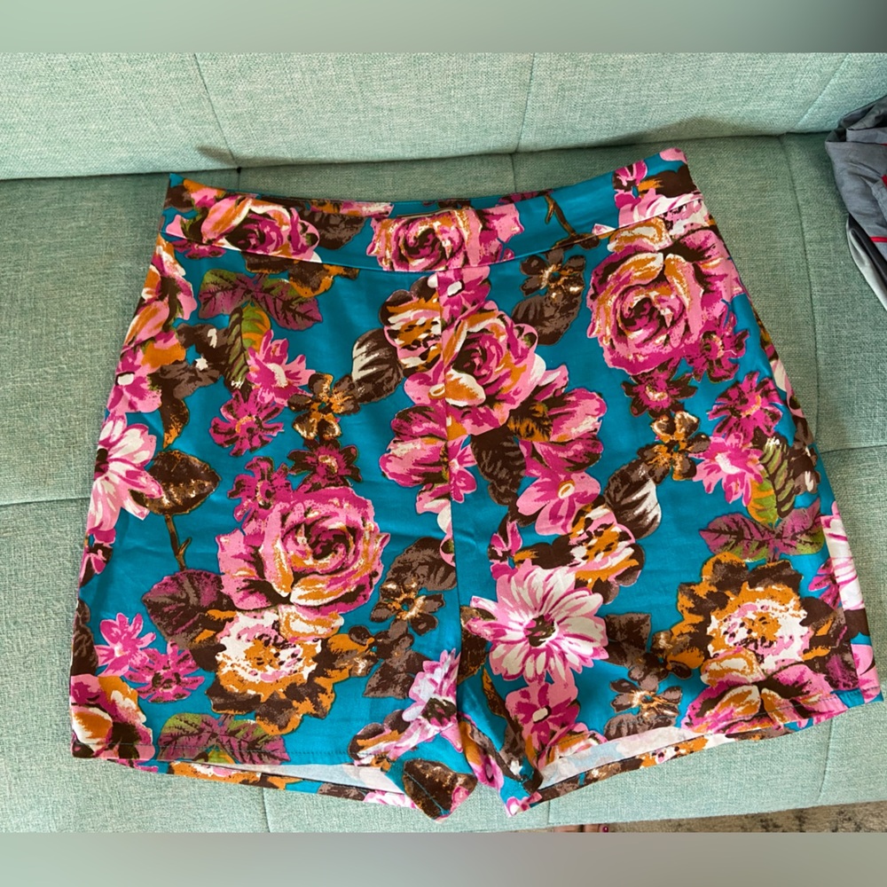 Beach Bash Tatyana High Waisted Shorts Size Large Floratina Turquoise Floral
